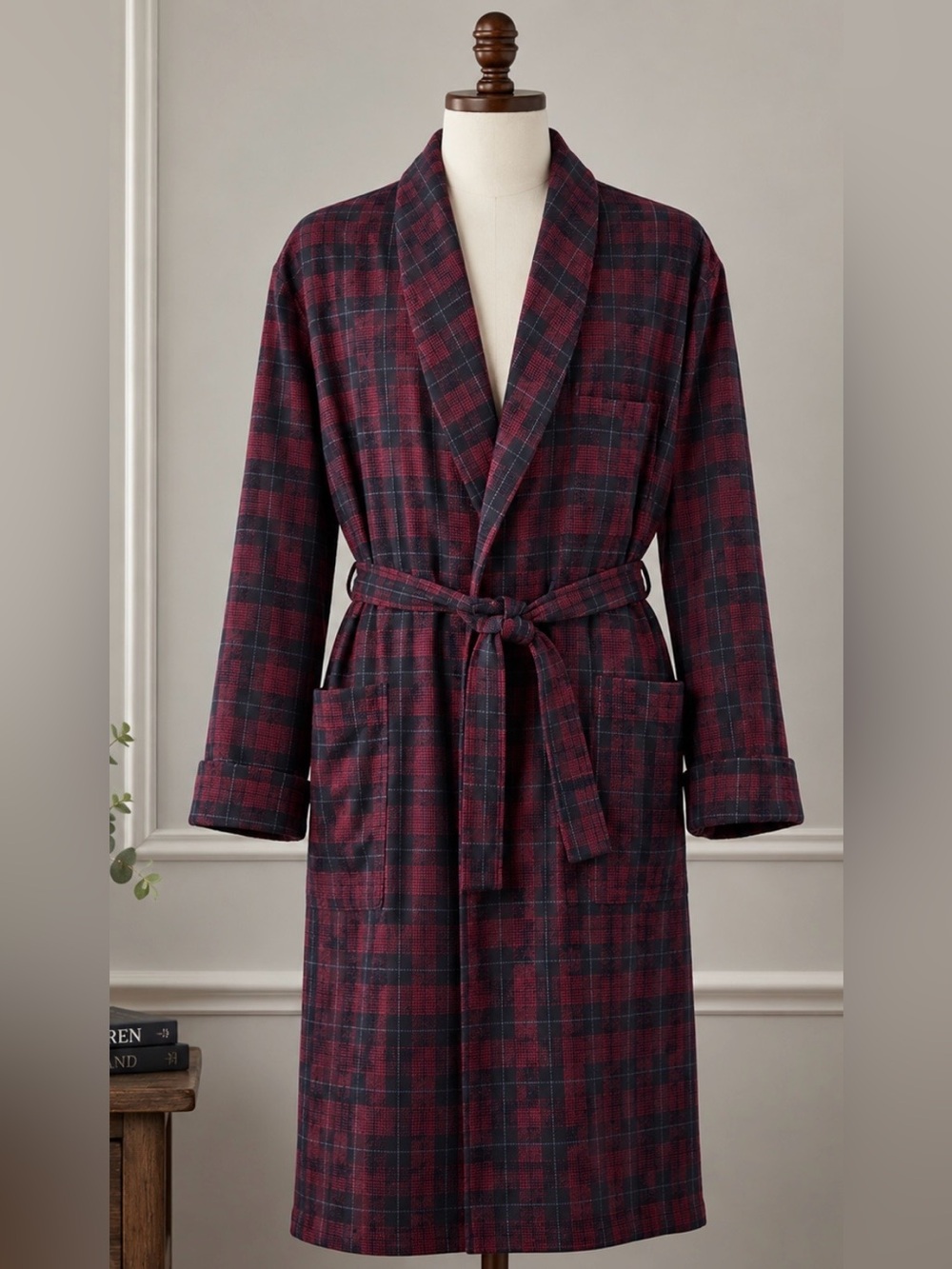 Vintage Louis Boston Plaid Robe 100% Wool Austria Preppy Old Money Heritage Med